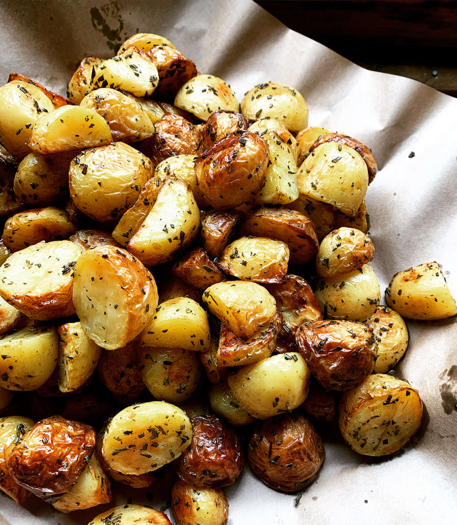 Roasted potatoes with preserved lemon + oregano