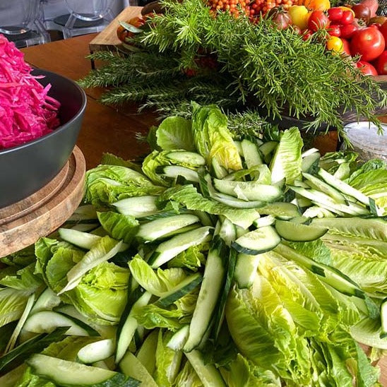 Cos lettuce, cucumber, avocado and champagne vinegar salad